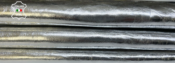 METALLIC SILVER CRINKLED Italian Goatskin Goat leather hides 6sqf 1.0mm #B5345