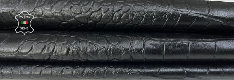 BLACK CROCODILE TEXTURED EMBOSSED Thin Italian Goat leather 5sqf 0.6mm #B7412