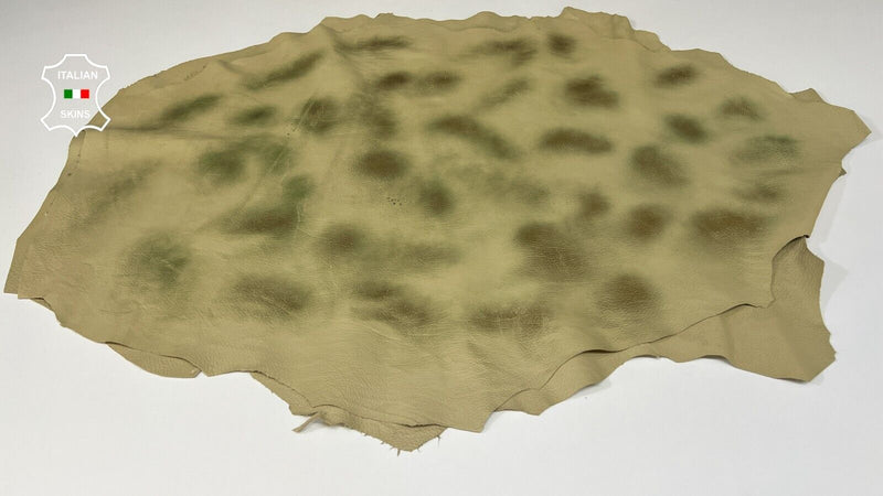 KHAKI DSTRESSED PEBBLE GRAINY Thin Soft Lamb leather 2 skins 14sqf 0.6mm #B9131