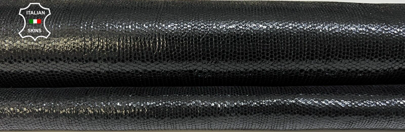 BLACK SHINY LIZARD PRINT On Thick Goatskin Goat Leather hides 4sqf 1.8mm #B8553