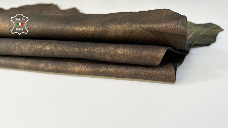 BRONZE PEARLIZED ANTIQUED DISTRESSED Soft Italian Lamb leather 6sqf 0.8mm #B9256