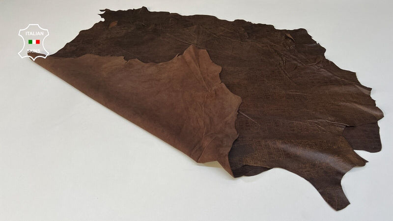 DARK BROWN CROCODILE PRINT ON Lambskin leather 2 skins total 14sqf 0.6mm #B9343