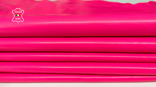 NEON BONBON PINK fluorescent smooth Italian genuine Lambskin Lamb Sheep leather skins hides 0.5mm to 1.2mm