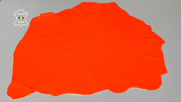 NEON ORANGE patent crinkled shiny Italian genuine Lambskin Lamb Sheep leather skins hides 0.5mm to 1.2mm