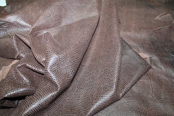 Lambskin leather skin hide skins hides REPTILE PRINT ON VINTAGE BROWN 5sqf