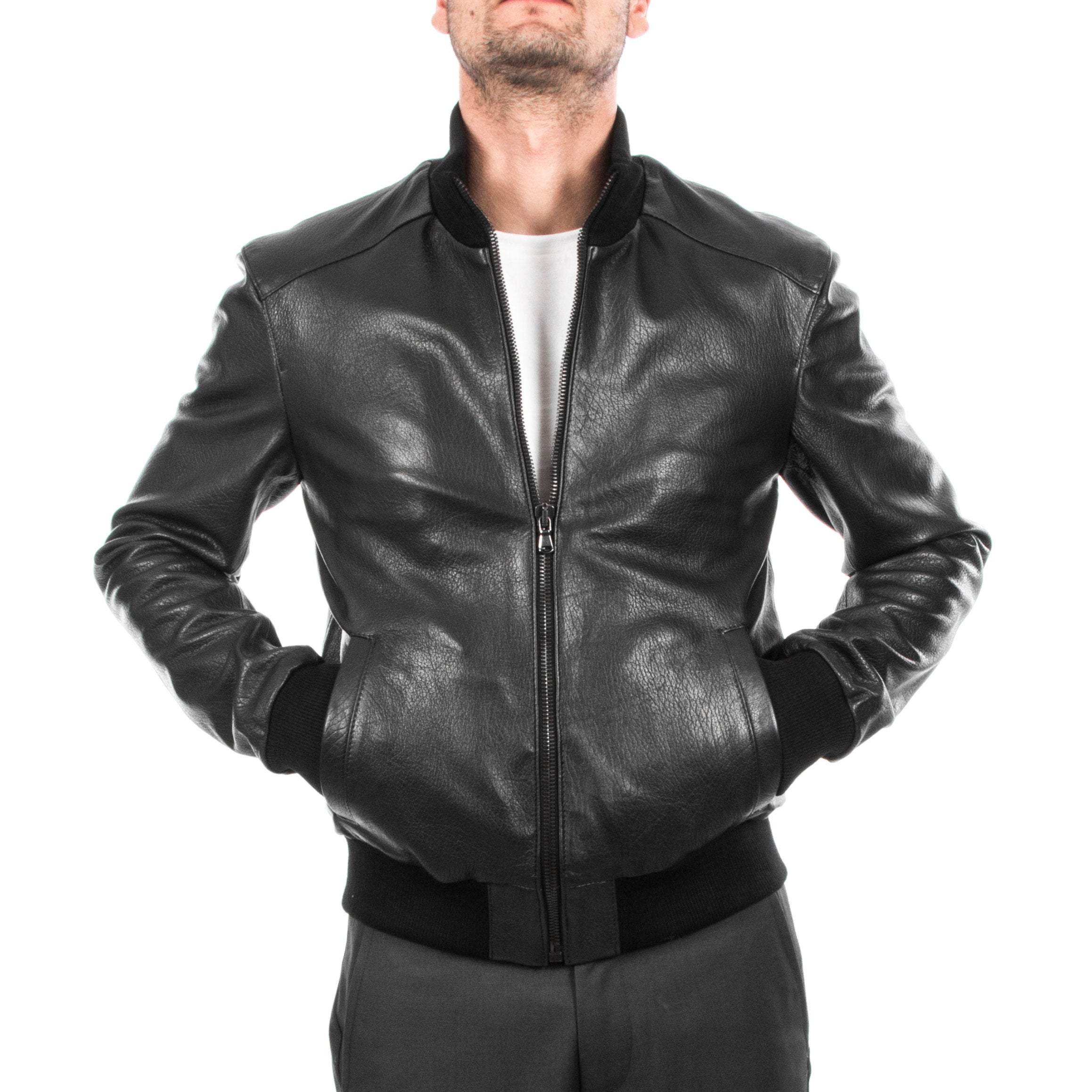 Italian Men Light Weight Bomber Soft Lamb Leather Jacket – Maroon & Black
