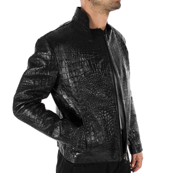Genuine Crocodile leather BLACK jacket Winter Fashion Jackets and